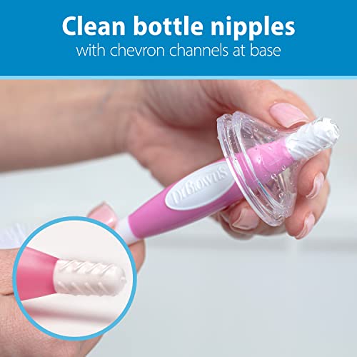 Dr. Brown's Reusable Sponge Baby Bottle Cleaning Brush with Suction Cup Stand, Scrubber and Nipple Cleaner, Pink 2-Pack