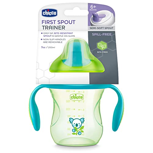 Chicco 7oz. Semi-Soft Trainer with Bite-Resistant Spout and Spill-Free Lid | Removable, Non-Slip Handles | Top-Rack Dishwasher Safe | Easy to Hold Ergonomic Indents | Green| 6+ Months