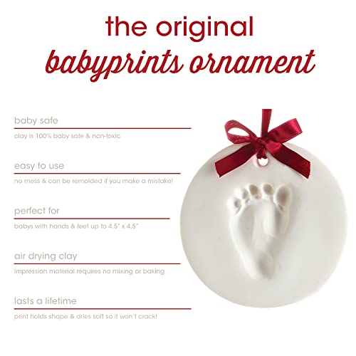 Pearhead 2-Pack Babyprints Handprint and Footprint Holiday Ornament Kit with Red Ribbon to Capture Baby's Prints
