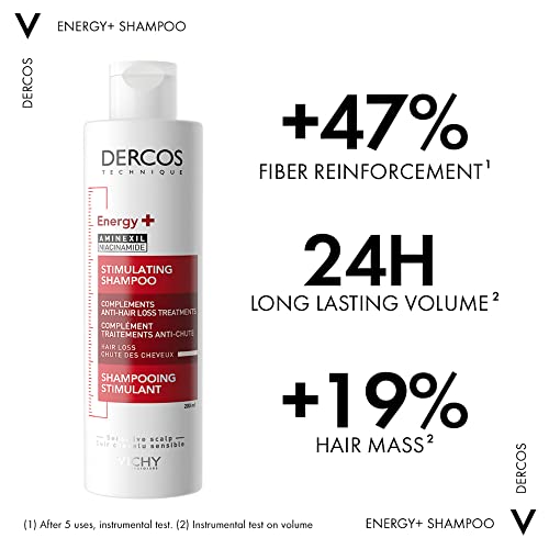 Vichy Dercos Energising Fortifying Hair Care Shampoo For Sensitive Scalp For Men and Women. Tested Under Dermatological Control and Recommendent by Dermatologists. With Niacinamide, Panthenol And Vitamin B5 to Protect, Fortify and Strengthen. 200 ml