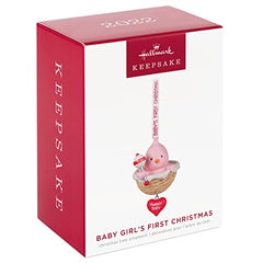 Hallmark Keepsake Christmas Ornament 2022 Year-Dated, Baby Girl's First Christmas, Pink Bird (1599QGO2283)