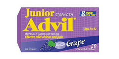 Junior Strength Advil (20 Count, Grape Flavour) Ibuprofen Chewable Tablets Fever Reducer/Pain reliever