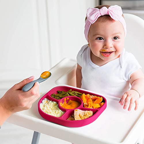 bblüv - Yümi - Silicone Suction Plate & Spoon Set for Baby, Infants and Toddlers, Anti-Spill, Microwave and Dishwasher Safe (Pink)