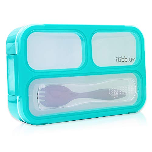 bblüv - Bentö - Small Sealed Lunchbox with Spork, Kids Leak-Proof, On-the-Go Meal, Snack Packing, BPA Free - For Kids (Aqua)