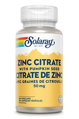 SOLARAY – Zinc Citrate with Pumpkin Seed, 50mg | Immune System | Enhanced Absorption | Dietary Supplement | Vegan, Lab Verified | 60 Vegetarian Capsules