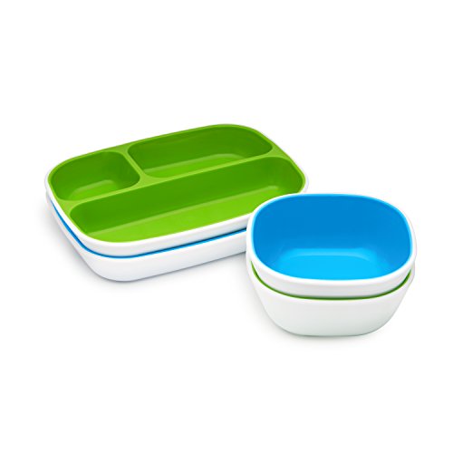 Munchkin Splash Toddler Divided Plate and Bowl Dining Set, Blue/Green, 4 Piece