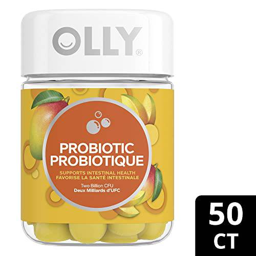 OLLY Probiotic Supplement Mango Chewable Gummy to support gut health with Tropical Mango and other natural flavours 50 gummies