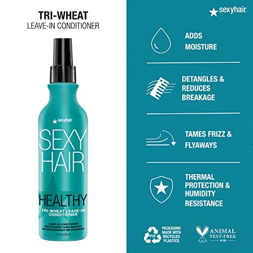 SexyHair Healthy Tri-Wheat Leave-In Conditioner, 8.5 Oz | Up to 90% Better Detangling | Reduces Breakage | Moisture, Smoothness, and Shine