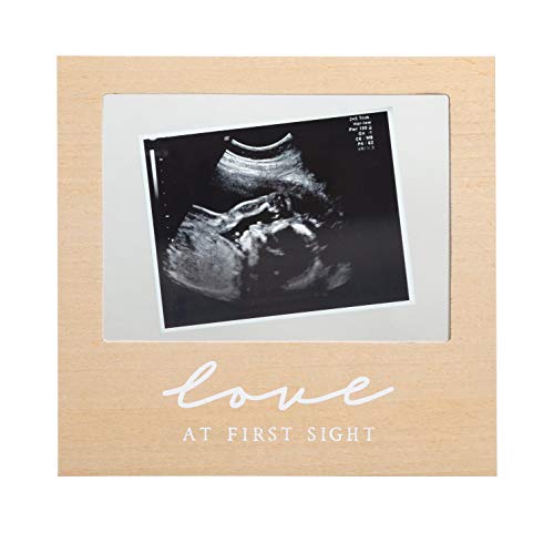 Pearhead Floating Sonogram Frame, Love at First Sight Ultrasound Frame, Gender-Neutral Baby Frame, Wooden