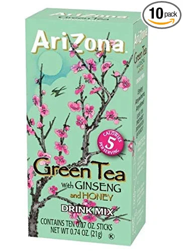 AriZona Zero Sugar Green Tea with Ginseng & Honey Powdered Drink Mix Sticks, 10 ct. Box