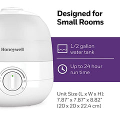 Honeywell HUL530C Ultra Glow™ Ultrasonic Light Changing Top Fill Cool Mist Humidifier,Diffuser For Bedroom,Baby Nursery,Small Room,Plant,Ultra Quiet,Essential Oil,Filterless, 1.89 L, Runs 24 hrs,White