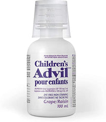 Children's Advil (100 ML, Grape Flavour) Ibuprofen Suspension Dye Free Temporary Fever Reducer