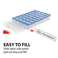 Ezy Dose Weekly (7-Day) Pill Organizer, Vitamin and Medicine Box, Small Compartments with Easy Fill Tray, 4 Times a Day, Clear Lids