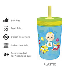 Zak Designs Cocomelon Kelso Tumbler Set, Leak-Proof Screw-On Lid with Straw, BPA-Free, Made of Durable Plastic and Silicone, Perfect Bundle for Kids (15 oz, 2pc Set)