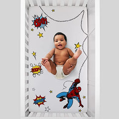 Marvel Spiderman Red, White, Blue, and Yellow Stars and Lightning Photo Op Fitted Crib sheet