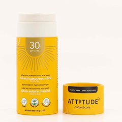 ATTITUDE Sunscreen Stick, Broad Spectrum UVA/UVB, Plastic-free, Hypoallergenic, Plant and Mineral-Based Formula, Vegan and Cruelty-free Sun Care Products, SPF 30, Tropical, 85 grams