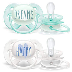 Philips Avent Ultra Soft Pacifier Deco 0-6M Green Dreams/Happy, 4 Pack