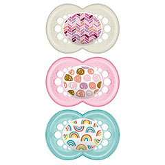 MAM Trends Design Collection Pacifier for Babies 6+ months (3 Pacifiers), MAM Soother with Soft Silicone Nipple, Girl Baby Essentials, Designs May Vary