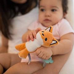 Dr. Brown's Baby Lovey Pacifier & Teether Holder, Fox with Teal HappyPaci, 100% Silicone, 0-6m