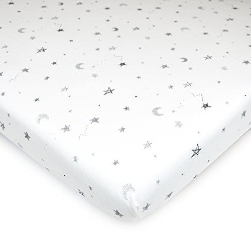 American Baby Company Printed 100% Natural Cotton Value Jersey Knit Fitted Pack N Play Playard Sheet, Grey Stars and Moon, Soft Breathable, for Boys and Girls