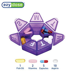 EZY DOSE Weekly Pill Organizer and Planner, Travel Pill Planner, 7-Sided, Purple