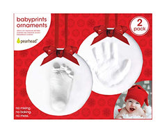 Pearhead 2-Pack Babyprints Handprint and Footprint Holiday Ornament Kit with Red Ribbon to Capture Baby's Prints