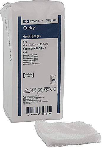 COVIDIEN 26524 2556 Curity Gauze Sponge, Non-Sterile, 4" x 4", 8-Ply (Pack of 200)