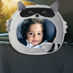 Diono Easy View™ Racoon Character Baby Car Mirror, Safety Car Seat Mirror for Rear facing Infant, Fully Adjustable, Wide Crystal Clear View, Shatterproof, Crash Tested