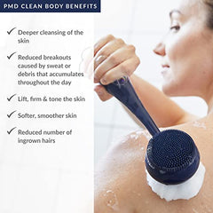 PMD Clean Body - Smart Body Cleansing Device with Silicone Brush & Three Interchangeable Attachments - Waterproof - SonicGlow Vibration - Cleanse, Exfoliate, & Massage Body