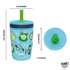 Zak Designs Kelso 15 oz Tumbler Set, (Campout) Non-BPA Leak-Proof Screw-On Lid with Straw Made of Durable Plastic and Silicone, Perfect Baby Cup Bundle for Kids (2pc Set)