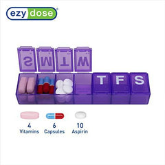 EZY DOSE Weekly (7-Day) Pill Organizer, Vitamin Planner, and Medicine Box, Medium Compartments, Purple