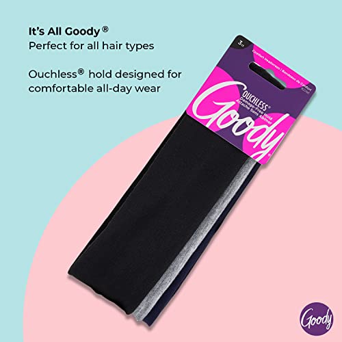Goody Ouchless Hairwrap Comfort, 2 Inches, 3 Count, Black/Grey