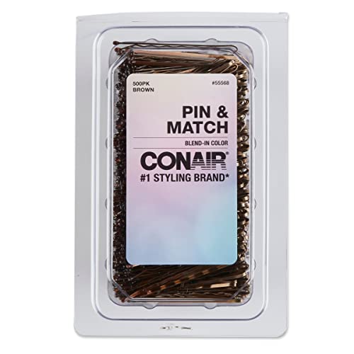 Conair Bobby Pins In Tub, Brown, 500 Pack