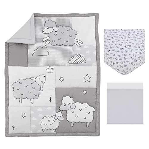 Carter's Sleepy Sheep Gray and White Lamb, Star, and Cloud 3 Piece Nursery Crib Bedding Set - Comforter, Fitted Crib Sheet, and Crib Skirt
