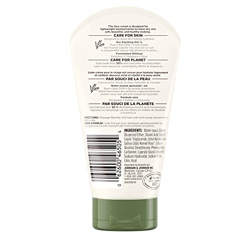 Aveeno Daily Moisturizing Face Cream - Daily Moisturizer Face & Neck Lotion - Fragrance Free, 141 grams
