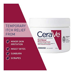 CeraVe Itchy Skin Relief Unisex Moisturizing Cream. For Dry & Eczema-prone skin. Anti-itch cream for minor irritations, insect bug bites, sunburn relief & scrapes. With Pramoxine, Fragrance Free, 340g