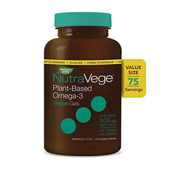 Nature's Way NutraVege Plant-Based Omega-3 VeggieGels – Vegan-Friendly Omega-3 Supplement with 300mg DHA + 150mg EPA – Fresh Mint Flavour – Support Heart, Eyes and Brain Function in Adults, 75 Softgels Value Size