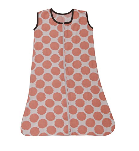 Bacati Muslin Ikat Dots Sleep Sack Wearable Blankets, Coral/Grey, Small