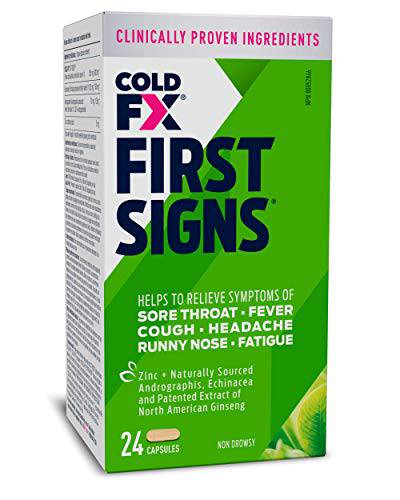 COLD-FX First Signs, Zinc, Ginseng, Extract, Echinacea, Andrographis, Relieve Cold & Flu Symptoms, 24 Capsules