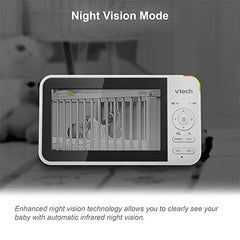 VTech VM924 Pan & Tilt Video Baby Monitor, 5" LCD Screen, Up to 17 Hrs Video Battery Life, Plug & Play, 1.33x Zoom, Night Vision, Up to 1000ft Range, Soothing Sounds, 2-Way Talk, Secured Transmission