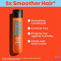 Matrix Conditioner, Mega Sleek Smoothing Conditioner with Shea Butter, Protects Hair Against Humidity, Nourishes Course, Unruly Hair, For All Hair Types, 300ml (Packaging May Vary)