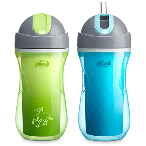 Chicco Insulated Flip-Top Spill-Free Straw Sippy Cup 9oz Green/Teal (2pk)