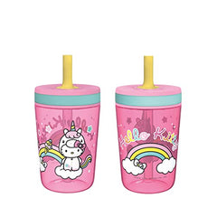 Zak Designs Hello Kitty Kelso Tumbler Set, Leak-Proof Screw-On Lid with Straw, BPA-Free, Made of Durable Plastic and Silicone, Perfect Bundle for Kids (15 oz, 2pc Set)