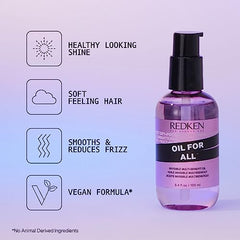 Redken Hair Oil, Oil for All Multi Benefit Hair Oil Anti-Frizz, Reduces Blow Dry Time, Invisible, Lightweight, Shine, Seals In Moisture, For All Hair Types, 100 ML