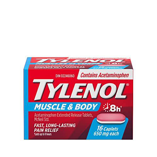 Tylenol Muscle Aches and Body Pain, Acetaminophen 650 mg, Joint Pain, Muscle Ache Relief, Fast and Long Lasting, 16 Caplets