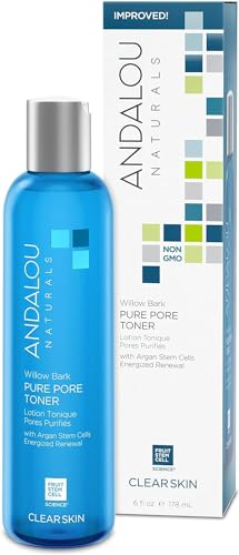 Andalou Naturals Clear Skin Willow Bark Pure Pore Toner - Argan Oil and Willow Bark Facial Toner, Energized Skin Renewal for Clear and Healthy Skin, 178 mL.