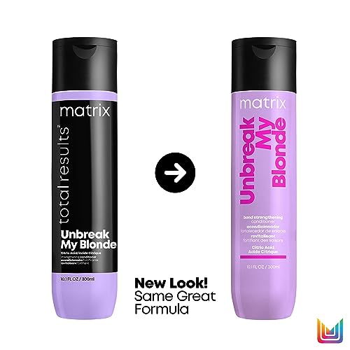 Matrix Hair Conditioner, Unbreak My Blonde Strengthening Conditioner, Repairs and Adds Softness and Shine, For Damaged, Lightened and Over Processed Hair, Sulfate-Free, 300ml (Packaging May Vary)