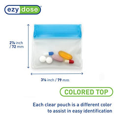 EZY DOSE Reusable 7-Day Pill Pouch Set, Durable Multi-Purpose Travel-Sized Containers, Includes Colors for Easy Identification, Large Storage, Clear, BPA Free, TSA Approved