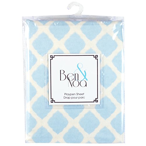 Ben & Noa Pack N Play Playard Sheet, Soft 100% breathable cotton flannel, Made in Canada, Blue Lattice