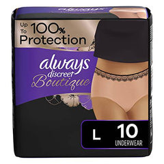 Always Discreet Boutique, Incontinence & Postpartum Underwear For Women, Maximum Protection, Large, 10 Count